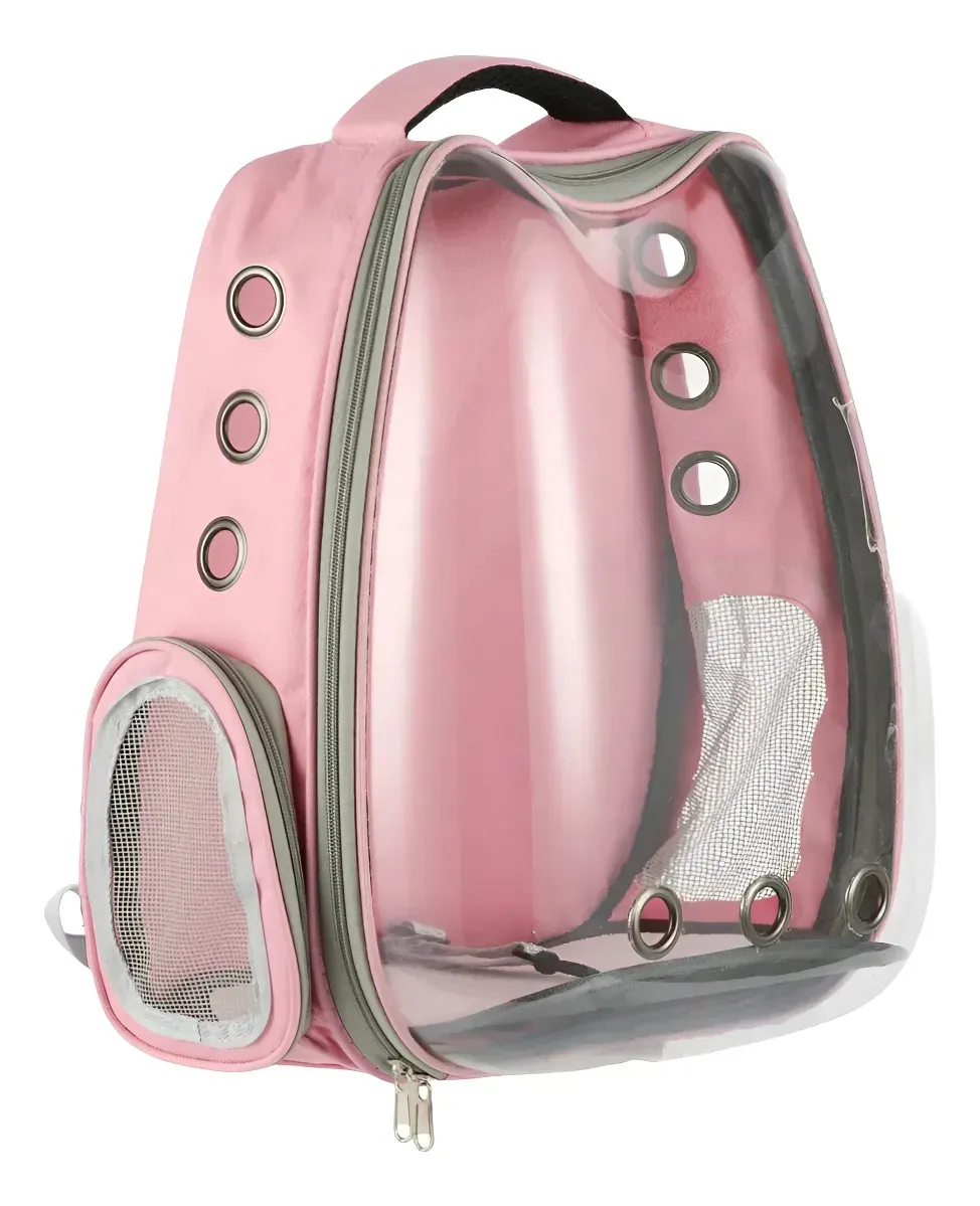 Mochila De Transporte Pet Visão 360 Gato Cão Cor Rosa Deko