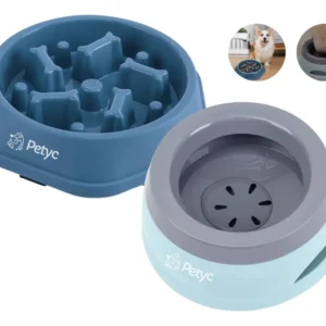 Bebedouro Sequinho + Comedouro Treinador Lento Labirinto Kit Cor Azul